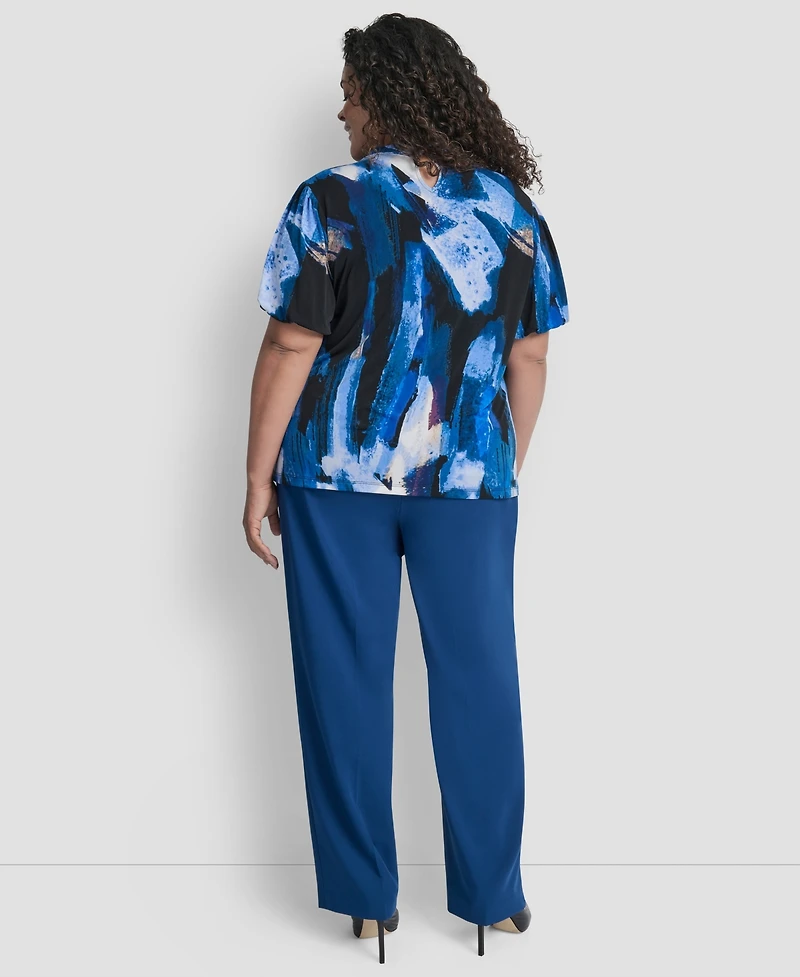 Dkny Plus Keyhole Twist Neck Balloon Sleeve Top