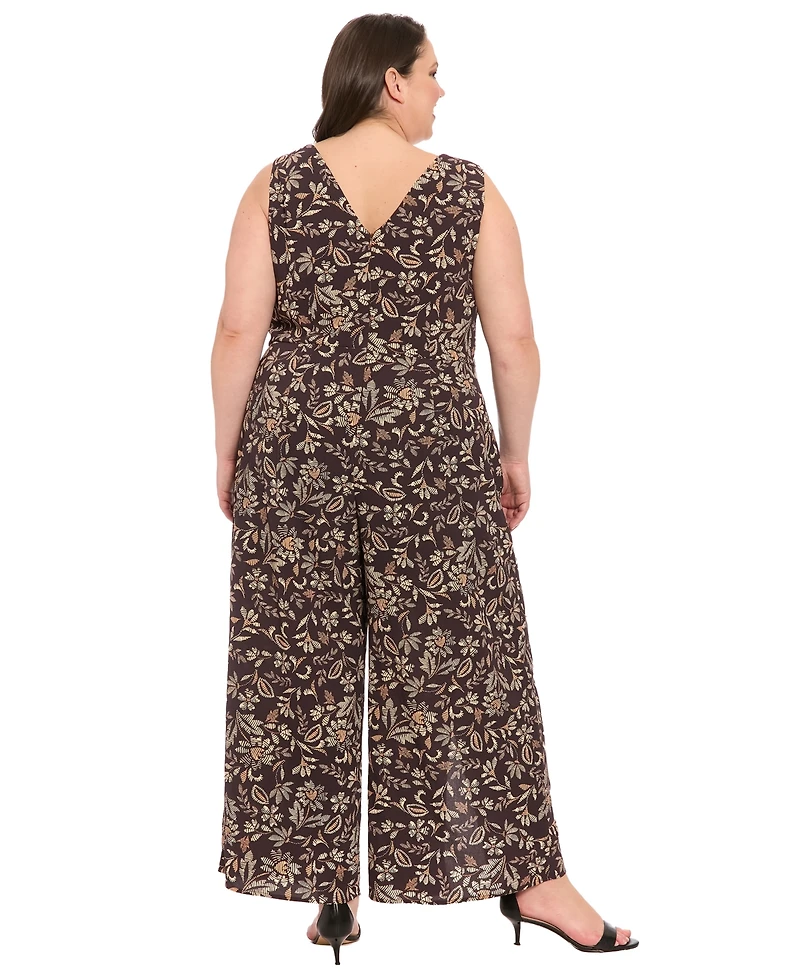 London Times Plus Printed Walk-Through Jumpsuit
