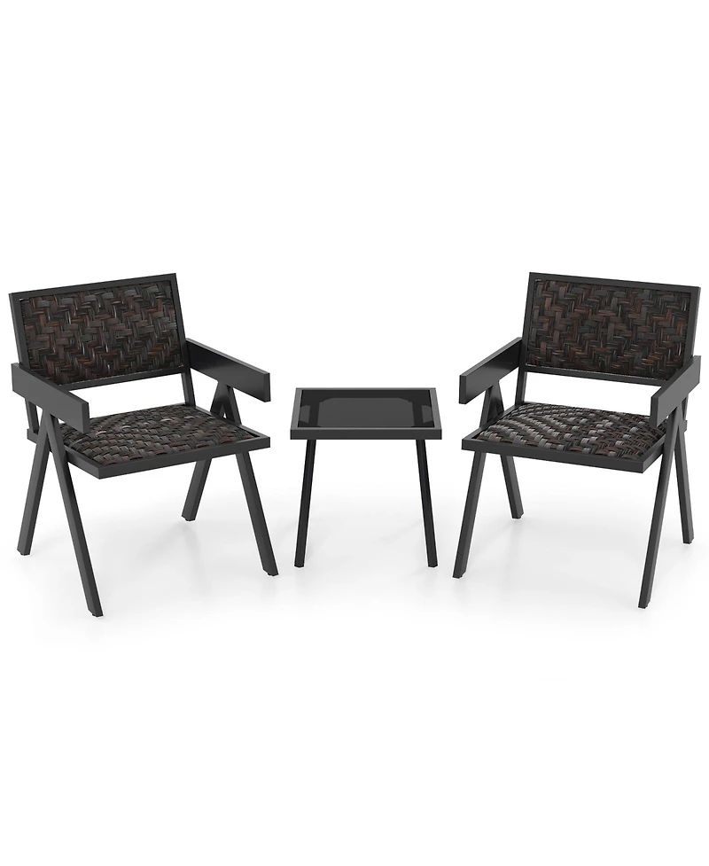 Slickblue 3-Piece Patio Pe Wicker Bistro Set with Quick-Drying Cushions and Coffee Table for Outdoor Use