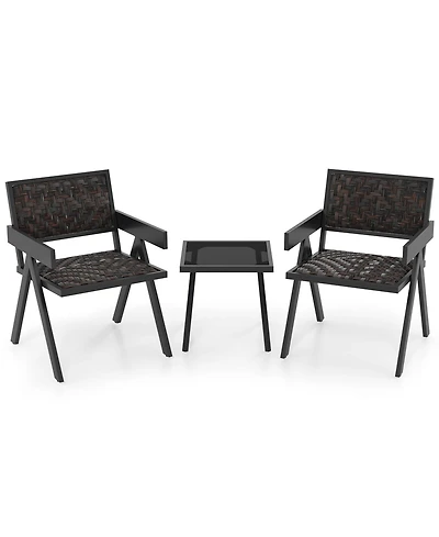 Slickblue 3-Piece Patio Pe Wicker Bistro Set with Quick-Drying Cushions and Coffee Table for Outdoor Use