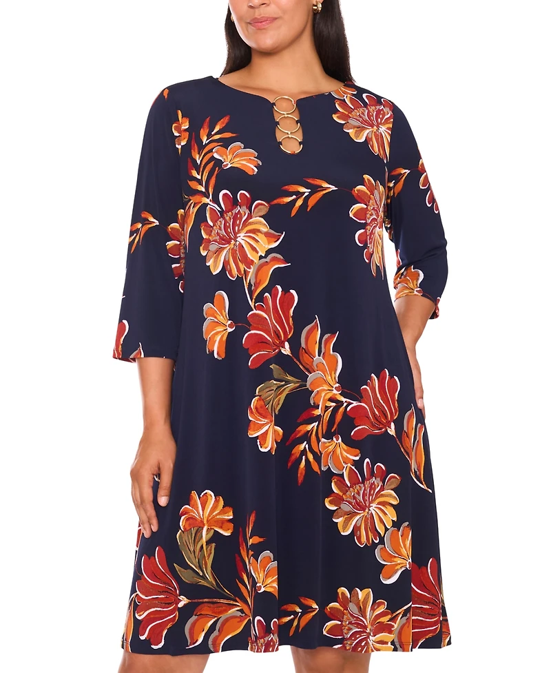 Msk Plus 3-Ring Shift Knee-Length Dress