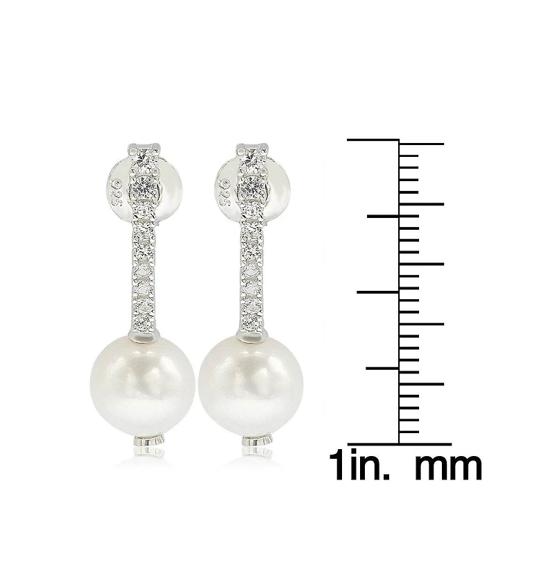 Suzy Levian Sterling Silver Pearl & White Sapphire Dangle Earrings