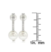 Suzy Levian Sterling Silver Pearl & White Sapphire Dangle Earrings