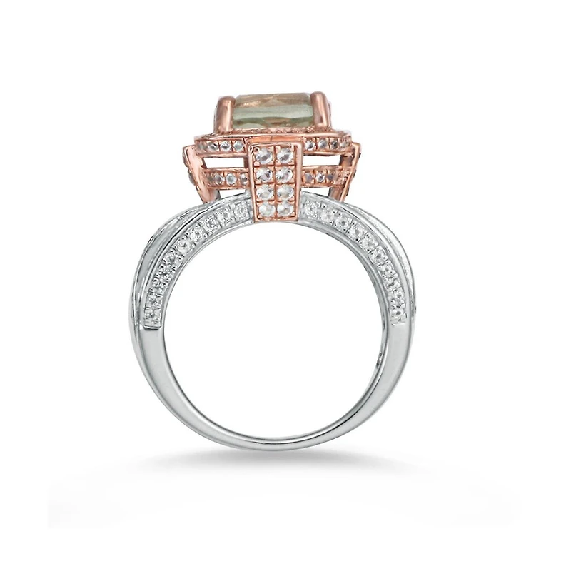 Suzy Levian New York Two-Tone Sterling Silver Cushion Cut Center Topaz Cocktail Milano Ring