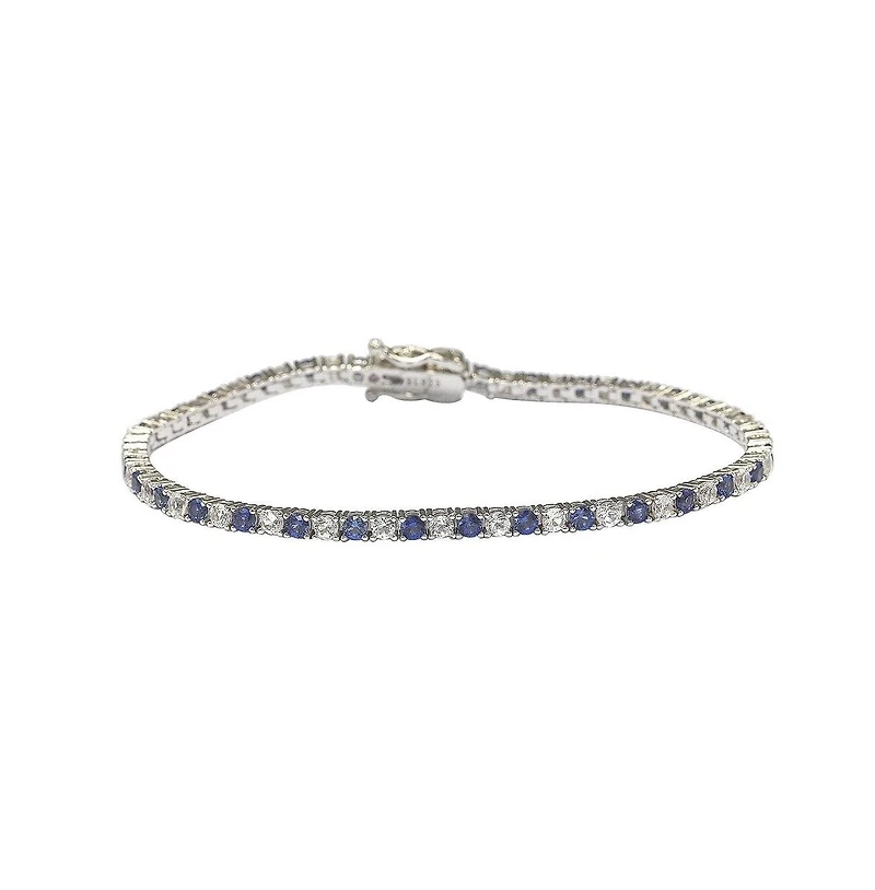 Suzy Levian New York Sterling Silver Sapphire & Created White Alternating Pave Tennis Bracelet