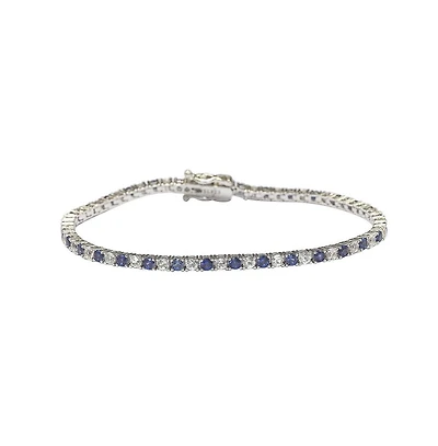 Suzy Levian New York Sterling Silver Sapphire & Created White Alternating Pave Tennis Bracelet