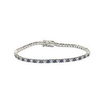 Suzy Levian New York Sterling Silver Sapphire & Created White Alternating Pave Tennis Bracelet