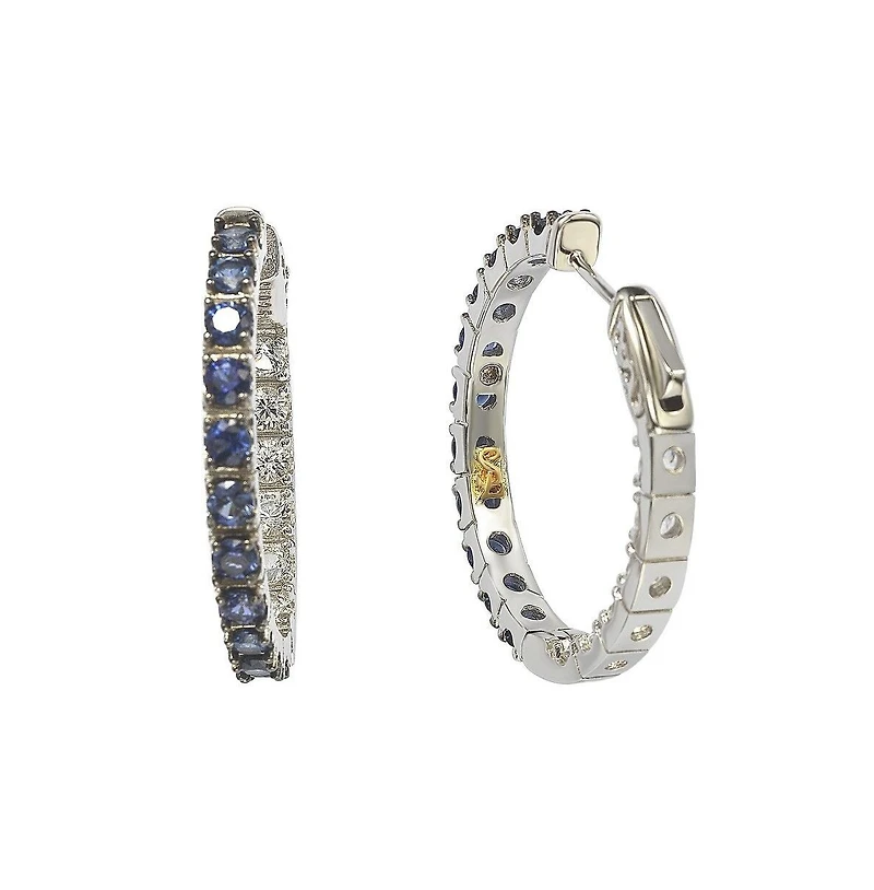 Suzy Levian New York Sterling Silver Sapphire & Created White Inside Out Hoop Earrings