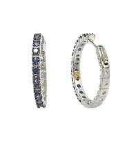 Suzy Levian New York Sterling Silver Sapphire & Created White Inside Out Hoop Earrings