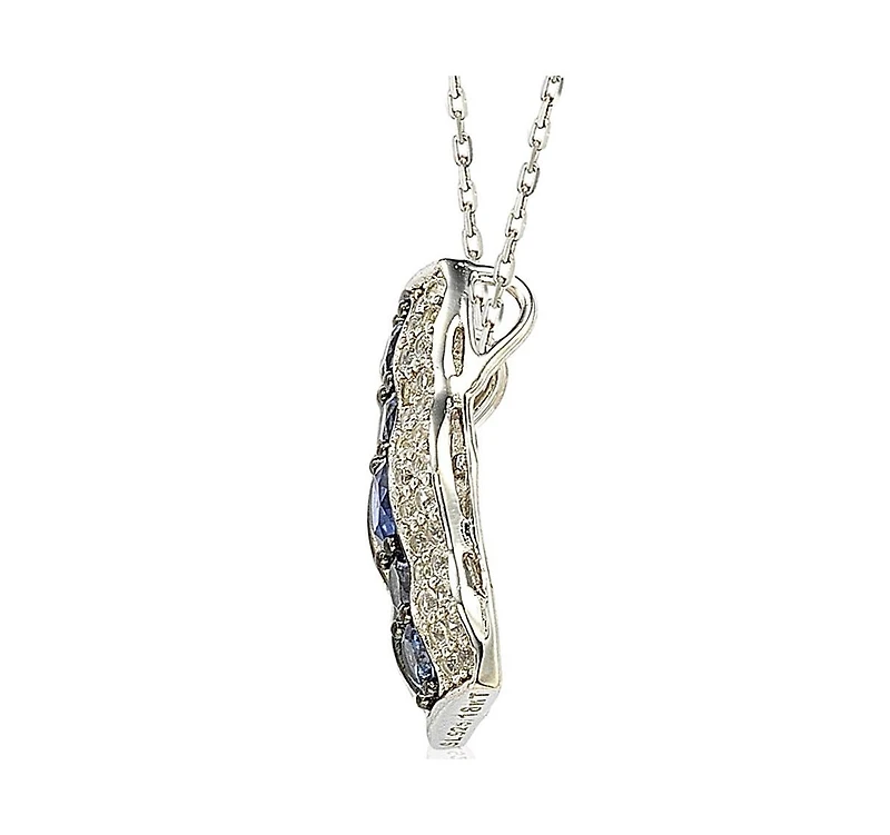 Suzy Levian Sterling Silver Sapphire & Created White Curvy Frame 5 Stone Pendant Necklace
