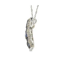 Suzy Levian Sterling Silver Sapphire & Created White Curvy Frame 5 Stone Pendant Necklace
