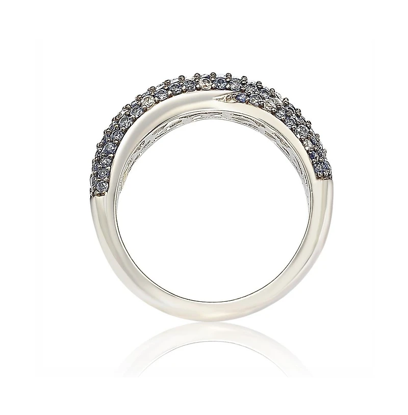 Suzy Levian Sterling Silver Sapphire & Created White Pave Crossover Twist Band Ring