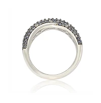 Suzy Levian Sterling Silver Sapphire & Created White Pave Crossover Twist Band Ring