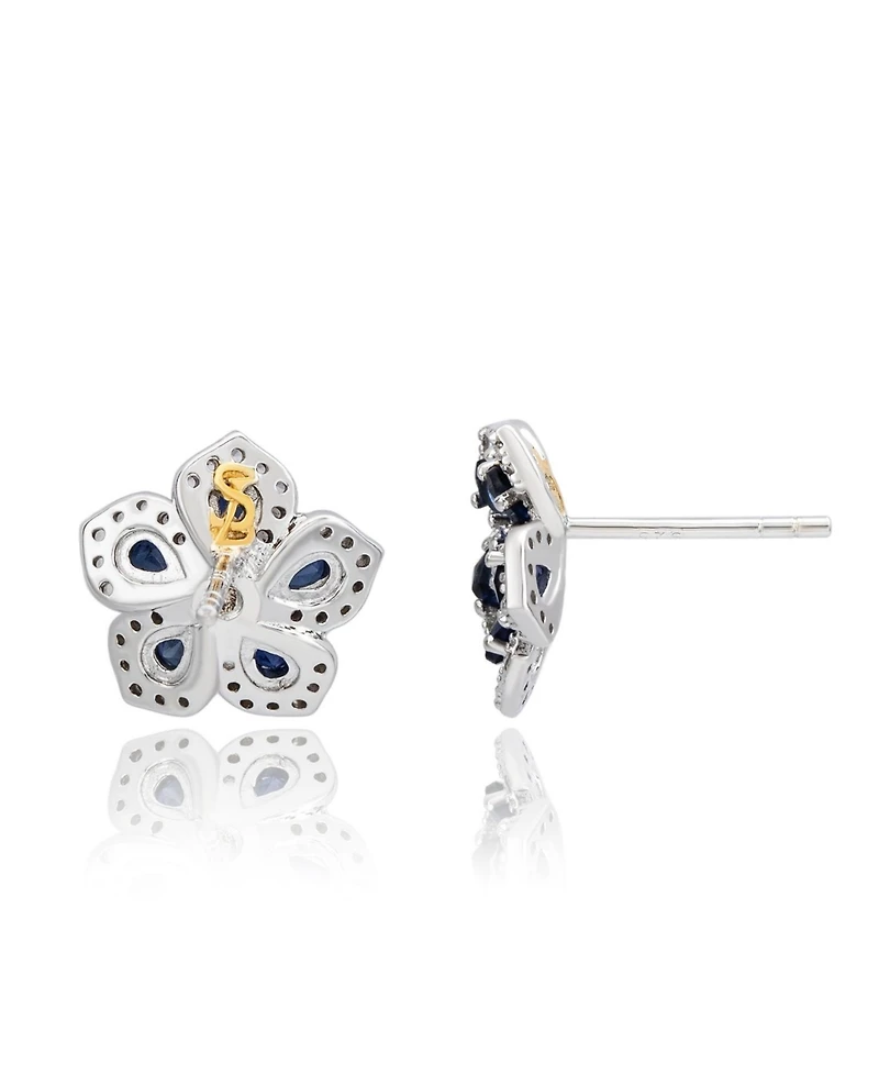 Suzy Levian New York Sterling Silver Sapphire Created White Petite Flower Earrings