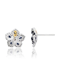 Suzy Levian New York Sterling Silver Sapphire Created White Petite Flower Earrings