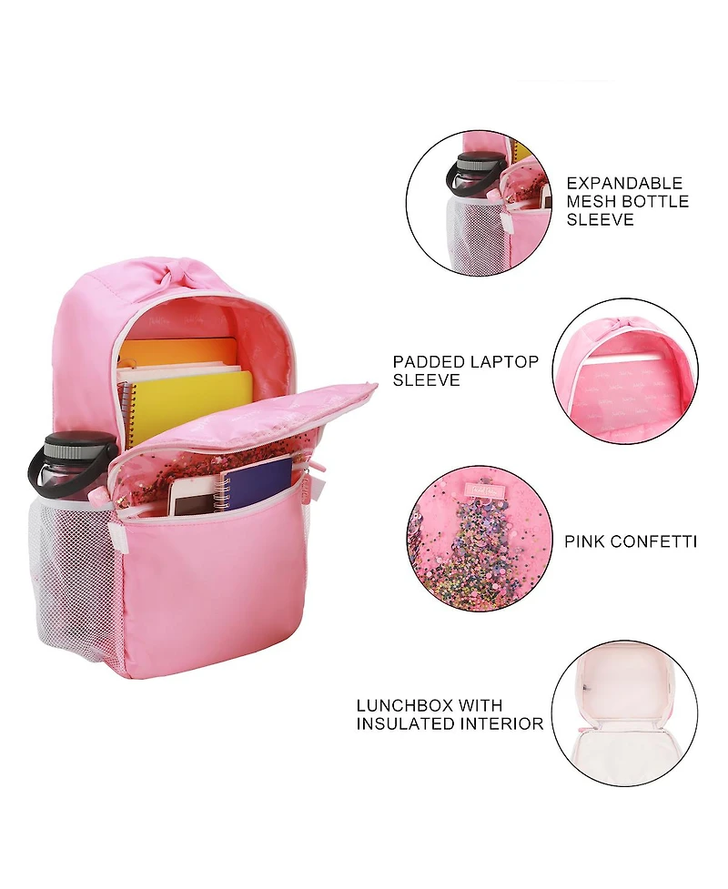 Packed Party Silver & Black Confetti Pink 17" Girls Backpack With Lunchbox