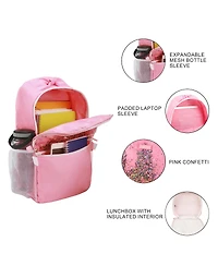 Packed Party Silver & Black Confetti Pink 17" Girls Backpack With Lunchbox