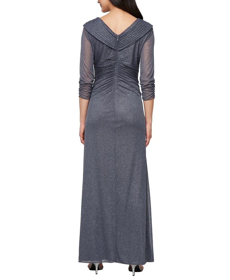 Alex Evenings Petite Portrait Collar Embellished Mesh Dress
