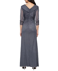 Alex Evenings Petite Portrait Collar Embellished Mesh Dress