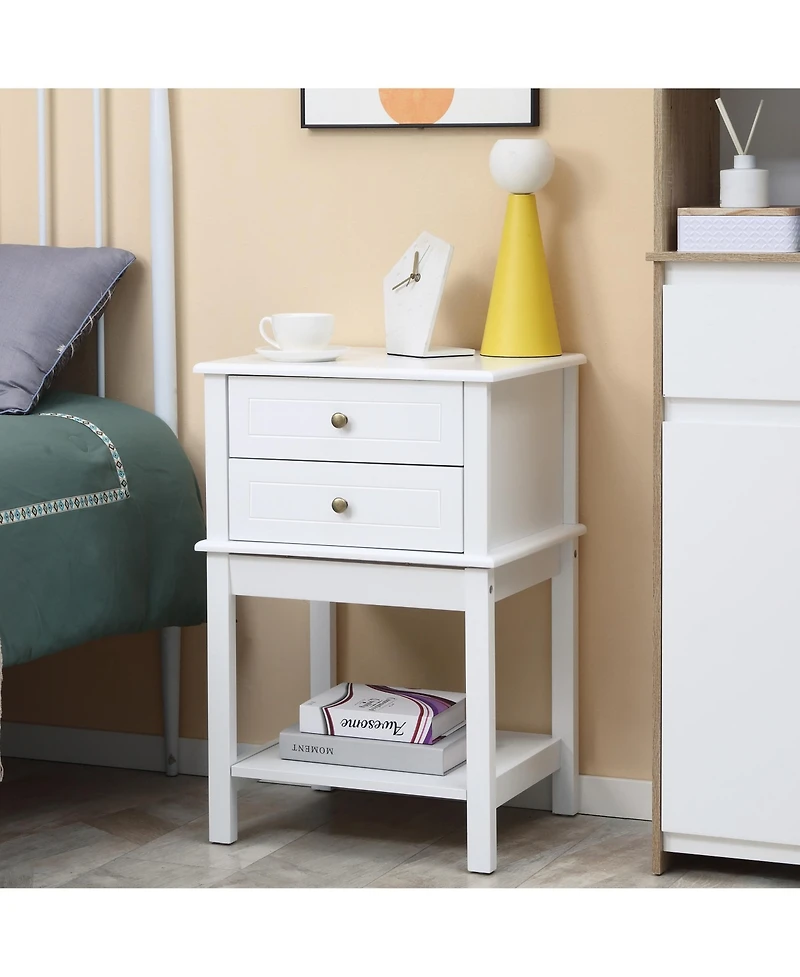 Homcom Modern Accent Side Table, End Table with Drawer and Shelf,
