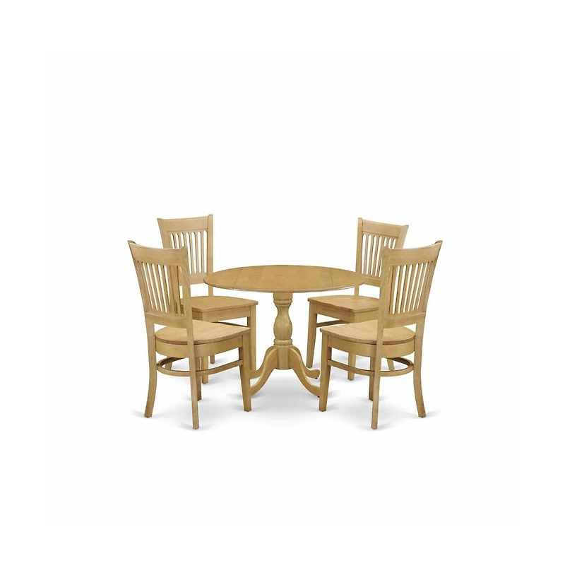 East West Furniture 5 Piece Dining Room Set - Oak Wood Dining Table and 4 Oak Wooden Dining Chairs for Dining Room with Slatted Back - Oak Finish