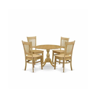 East West Furniture 5 Piece Dining Room Set - Oak Wood Dining Table and 4 Oak Wooden Dining Chairs for Dining Room with Slatted Back - Oak Finish