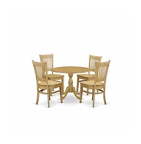 East West Furniture 5 Piece Dining Room Set - Oak Wood Dining Table and 4 Oak Wooden Dining Chairs for Dining Room with Slatted Back - Oak Finish