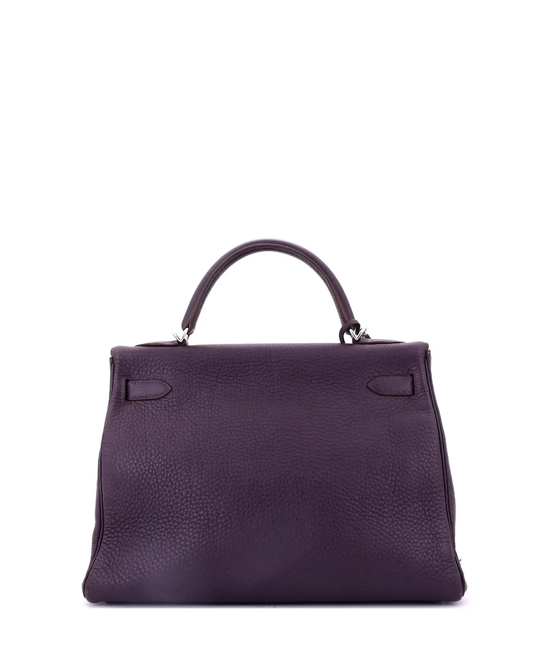 Pre-Owned Hermes Kelly 32 Handbag Purple Clemence with Palladium Hardware