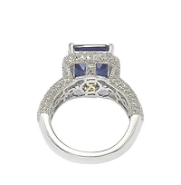 Suzy Levian New York Sterling Silver Sapphire & Created White Sapphire Emerald-Cut Ring