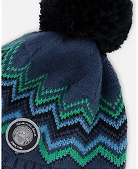 Deux par Boy Lined Peruvian Knit Pompom Hat Blue and Green - Toddler|Child