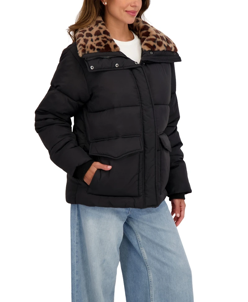 Sebby Collection Women's Faux Fur Collar Puffer Jacket