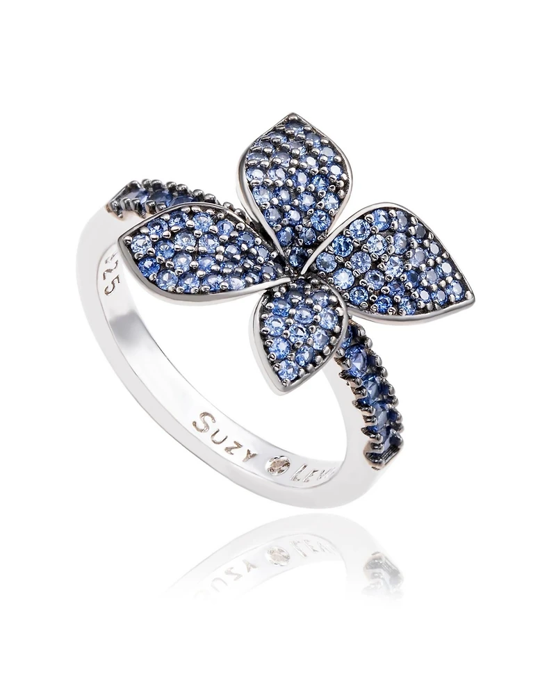 Suzy Levian New York Sterling Silver Sapphire Flower Ring