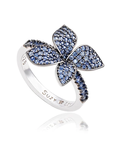 Suzy Levian New York Sterling Silver Sapphire Flower Ring