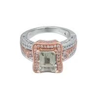 Suzy Levian Two-Tone Sterling Silver Emerald Cut Center Topaz Cocktail Milano Ring
