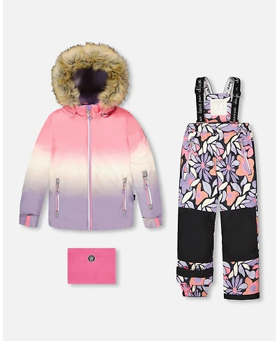 Deux par Girl Two-Piece Play Snowsuit Black Retro Flower Print - Child