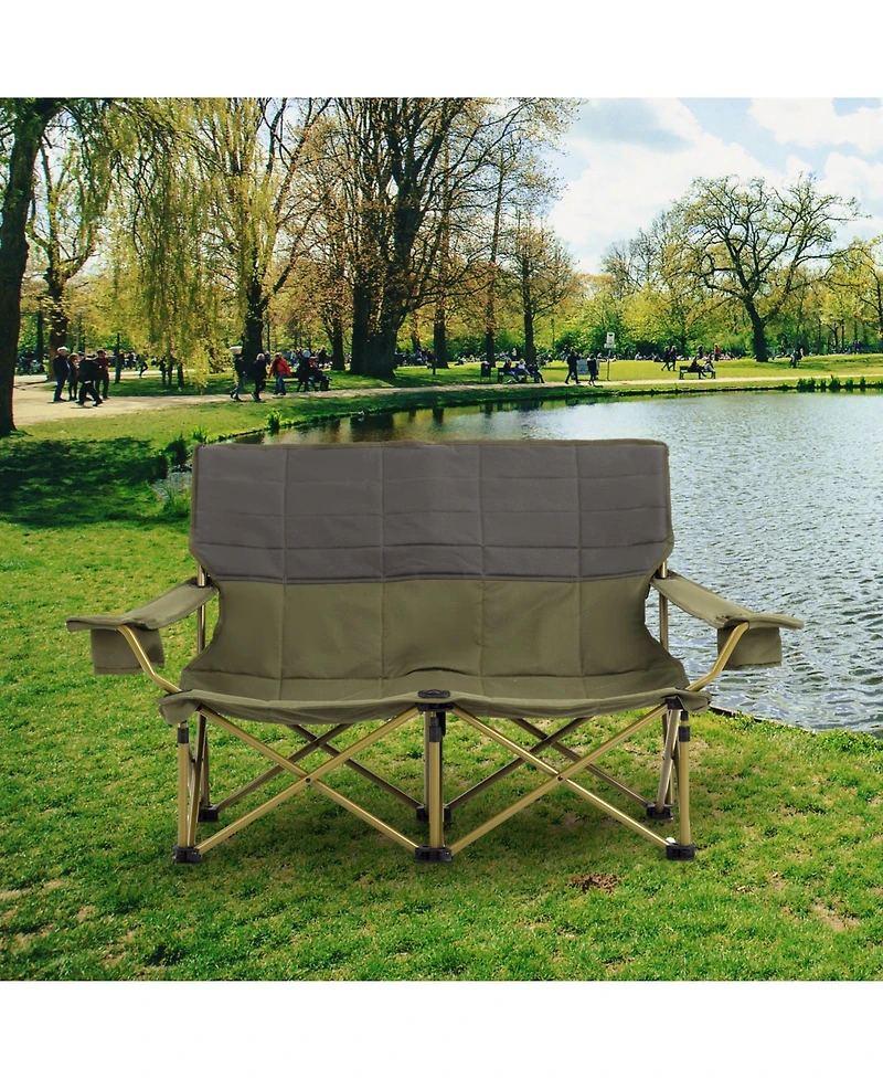 Oversized Folding Camping Loveseat Couch with Cup Holders and Thick Padding