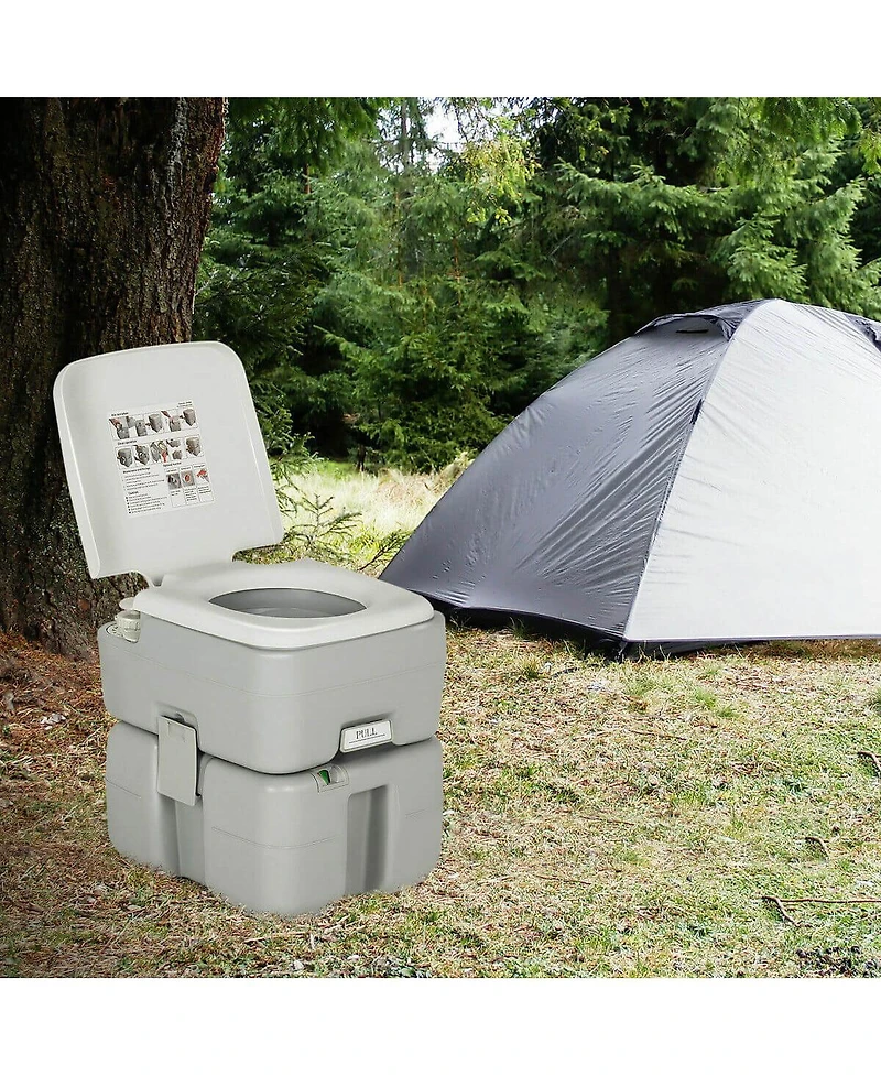 5.3 Gallon Portable Travel Toilet with Piston Pump Flush for Camping