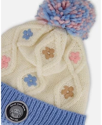 Deux par Girl Lined Knit Hat with Ears Off-White and Blue - Toddler|Child