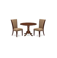 East West Furniture dining room table set of two excellent dining chairs with Linen Fabric Light Sable color and a beautiful wooden dining table with