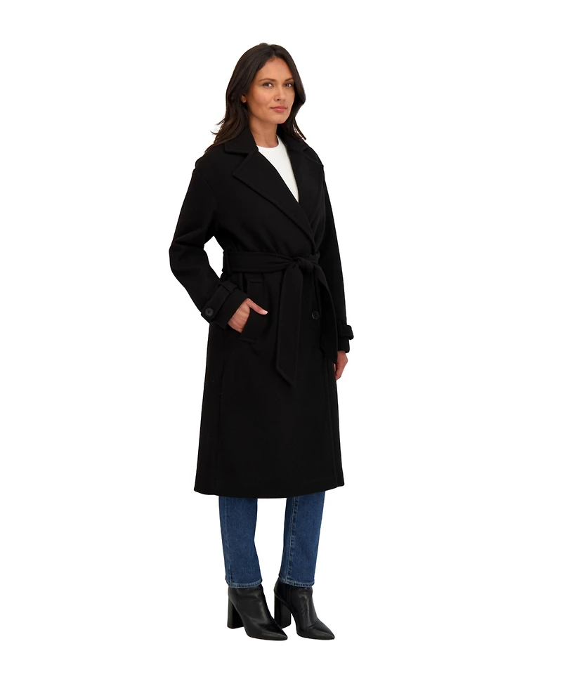 Sebby Collection Women's Long Belted Oversized Double Breasted Faux Wool Coat