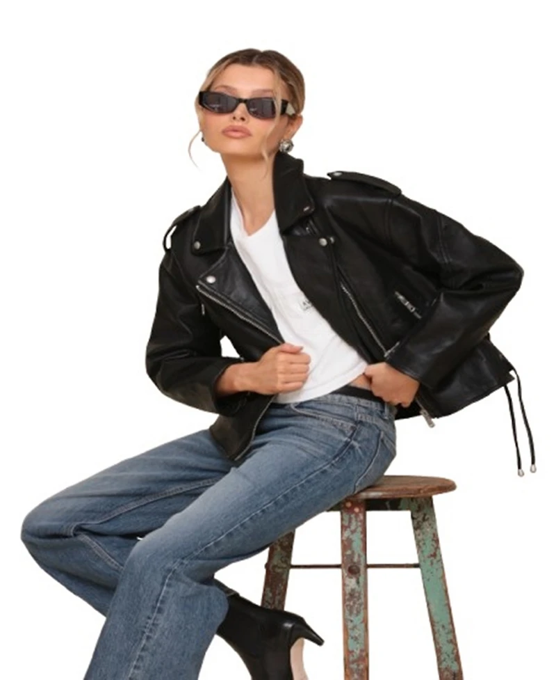 Avec Les Filles Women's Oversized Leather Moto Jacket