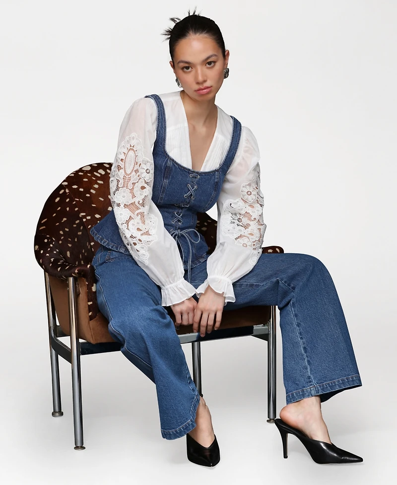 Avec Les Filles Women's Flare Leg Patch Pocket Denim Jeans