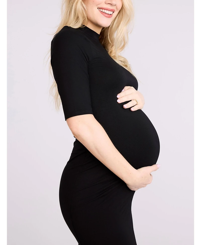 Motherhood Maternity Women's Mock Neck 3/4 Sleeve Ribbed Maxi Dress