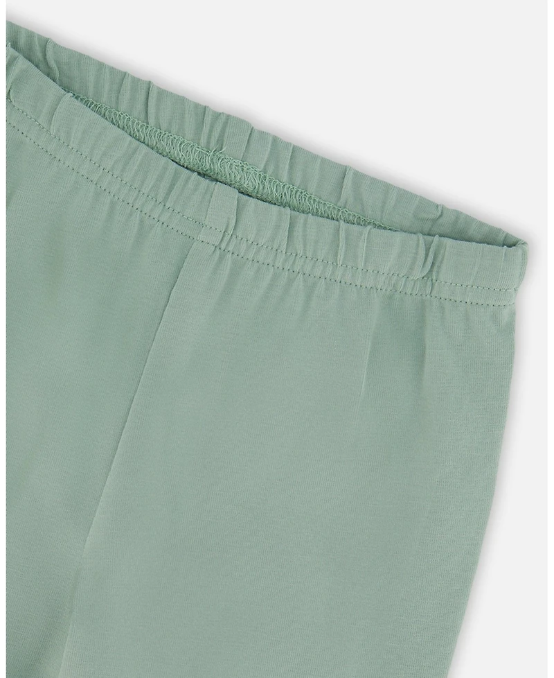 Deux par Girl Cotton Jersey Leggings Jade Green with Floral Detail - Toddler|Child