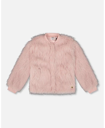 Deux par Girl Short Faux Fur Coat Dusty Pink