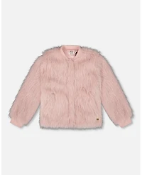 Deux par Girl Short Faux Fur Coat Dusty Pink