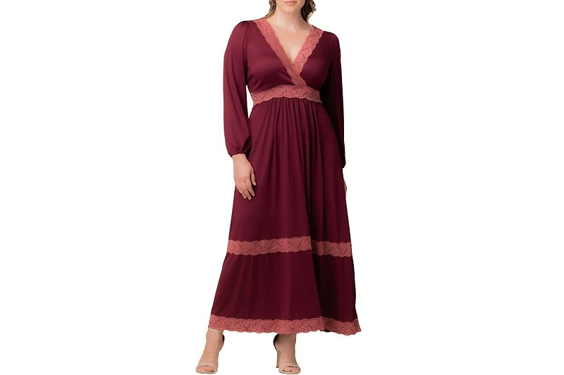 Kiyonna Women's Plus Lara Lace Trim Long Dress