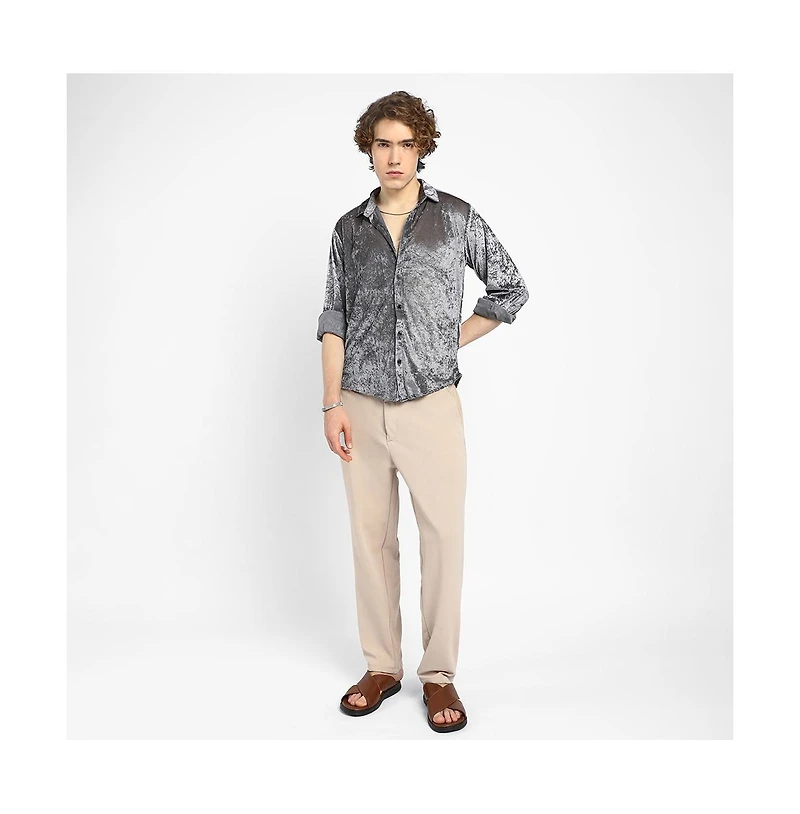 Campus Sutra Men's Solid Velvet Shirt