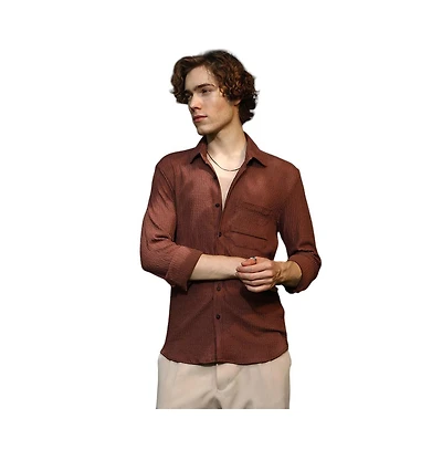 Campus Sutra Men's Solid Tactile-Woven Shirt