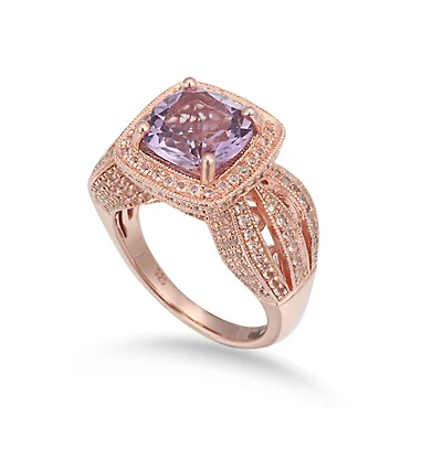 Suzy Levian Sterling Silver Cushion Cut Center Topaz Cocktail Ring